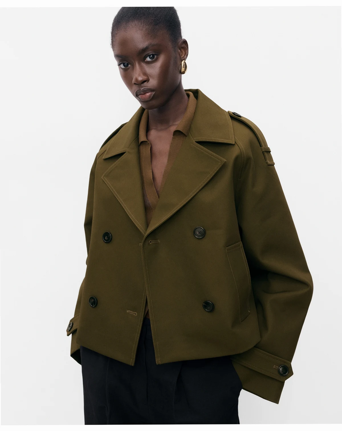 Women's Oversized Short Double-Breasted Trench Coat