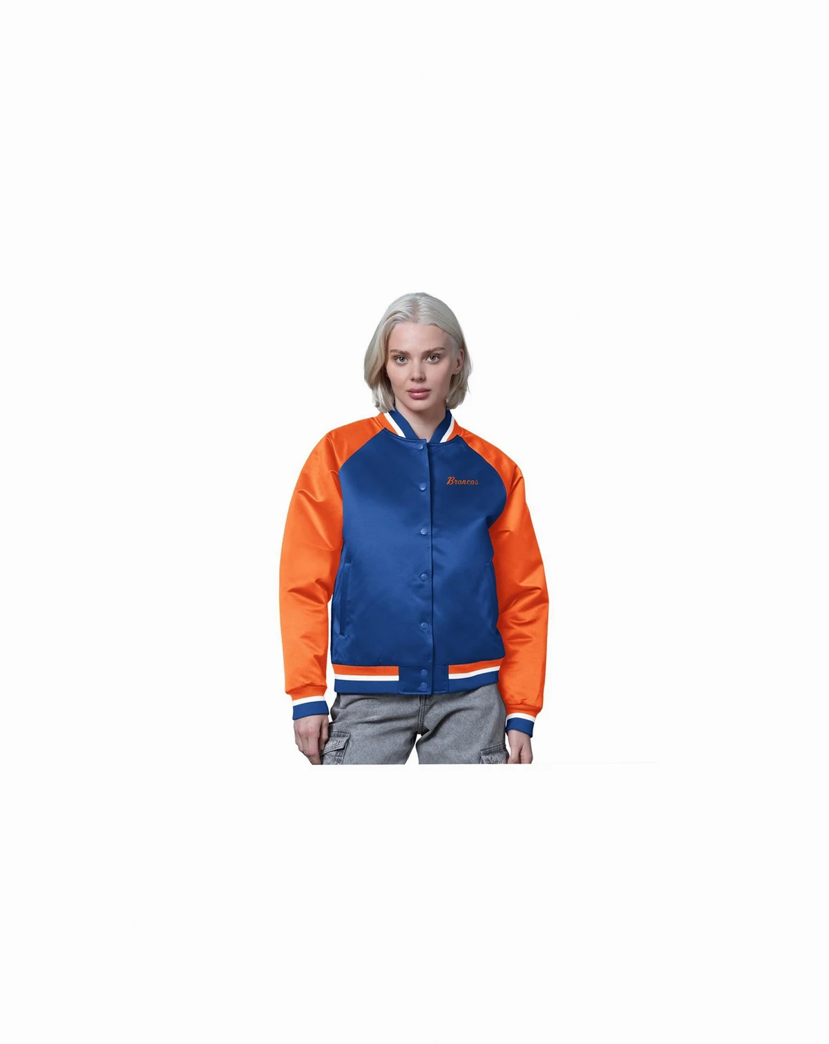 Women's Royal/Orange Denver Broncos Satin Full-Snap Varsity Jacket