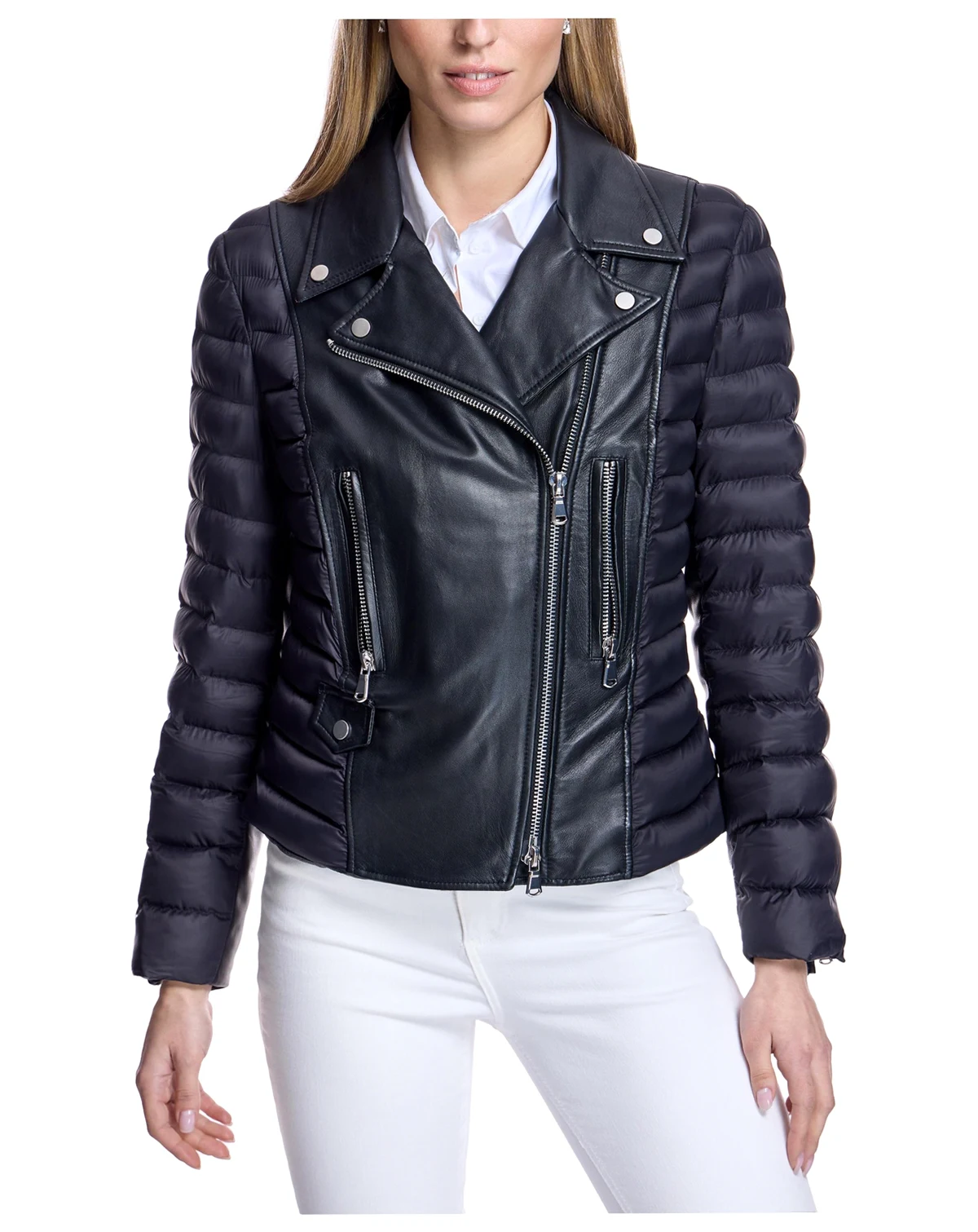 Women's Leather Puffer Jacket