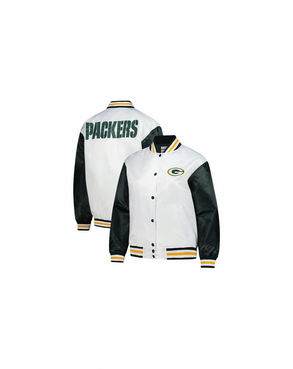 Women's White Green Bay Packers Plus Size Full-Snap Satin Jacket