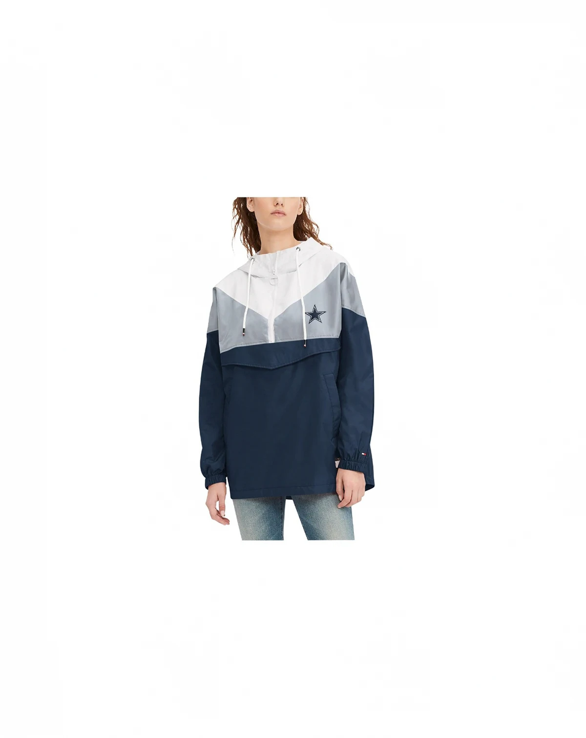 Women's White, Navy Dallas Cowboys Staci Half-Zip Hoodie Windbreaker Jacket