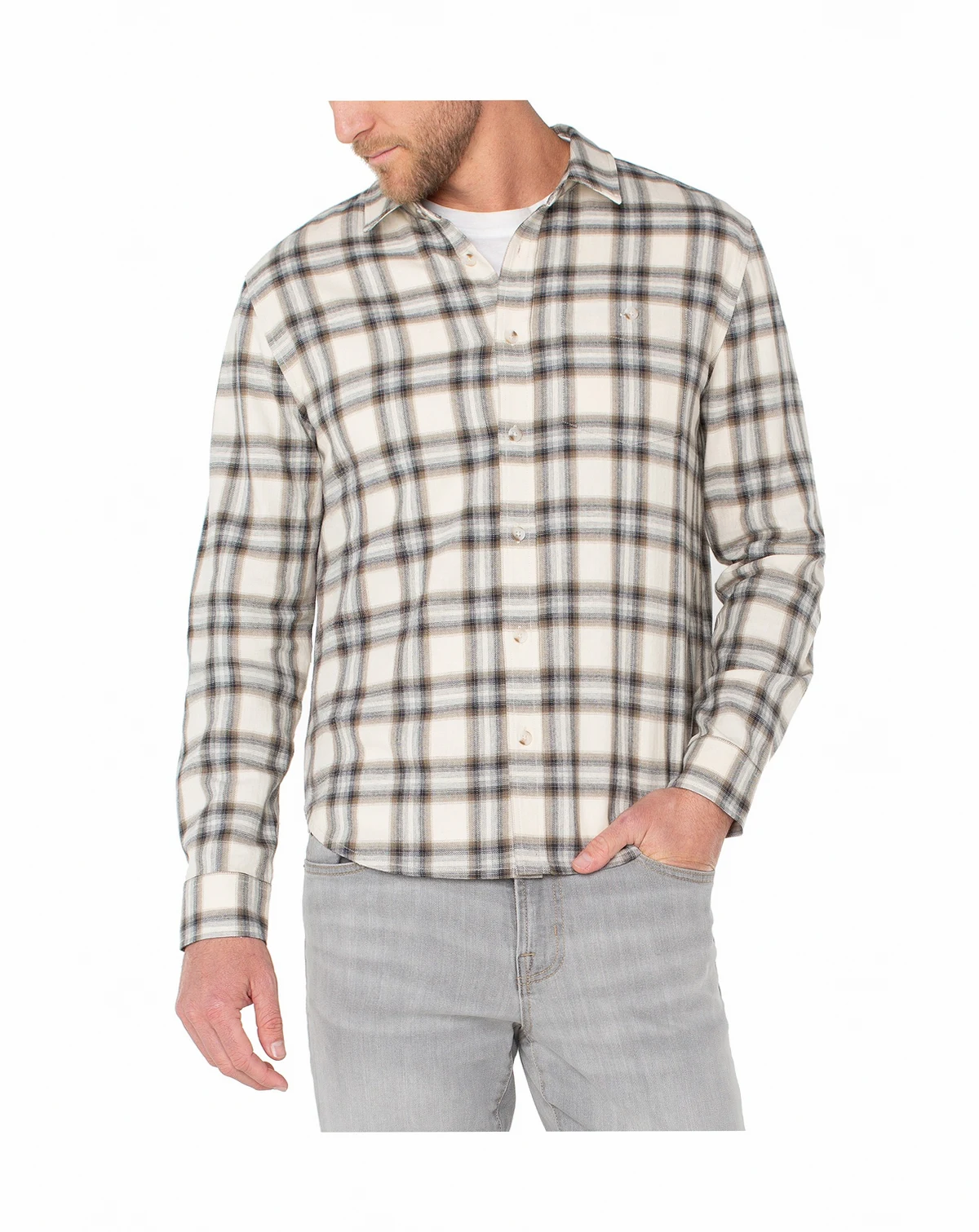 Men's Long-Sleeve Curved Yoke Button-Up Shirt