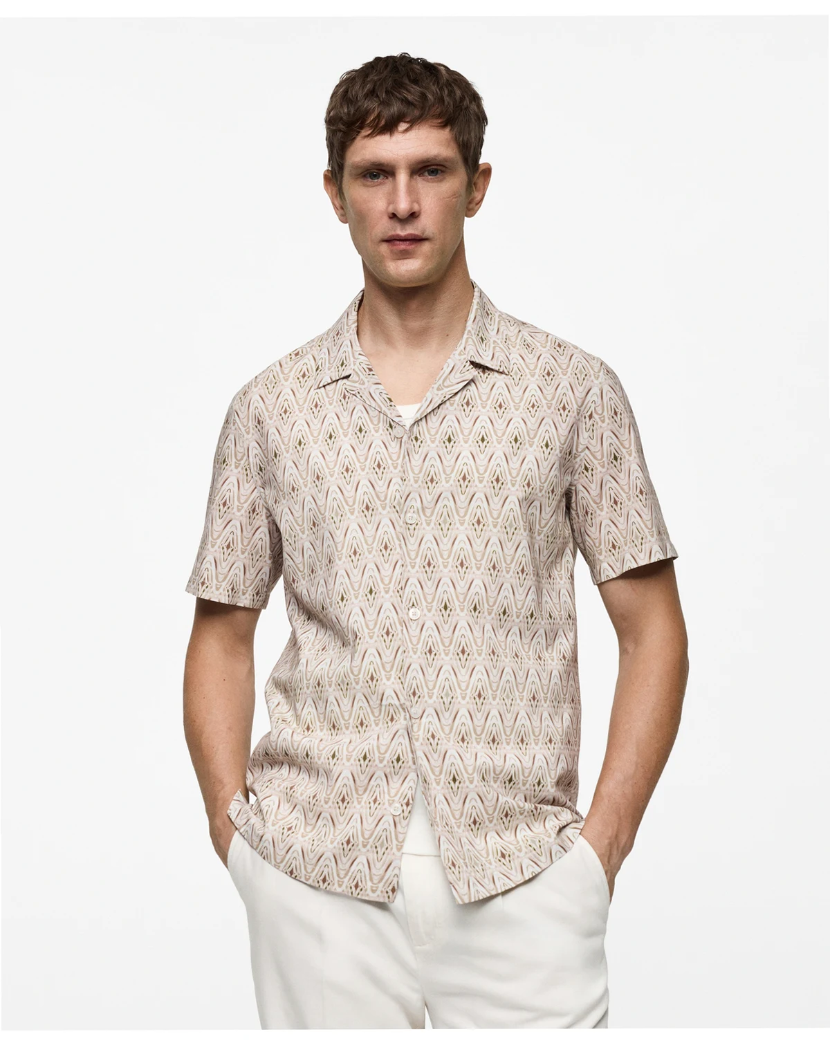 Men's Bowling Collar Printed Flowing Shirt