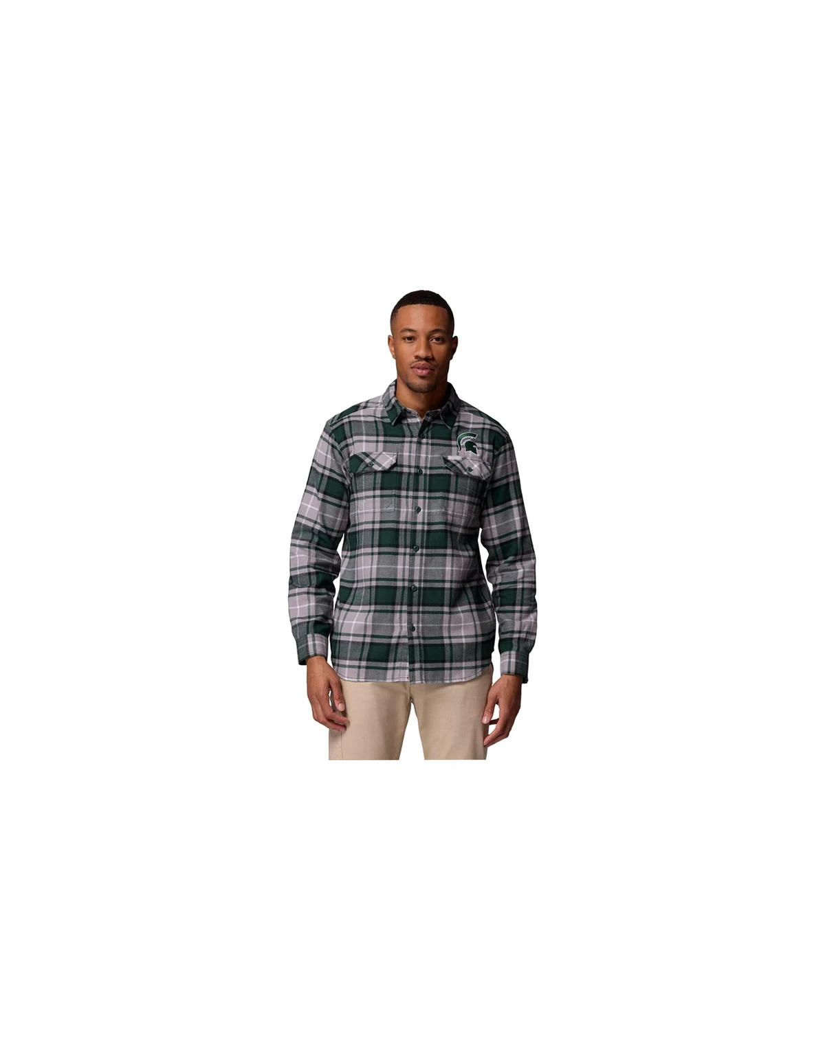 Men's Green Michigan State Spartans Flare Gun Omni-Wick Flannel Long Sleeve Button-Up Shirt