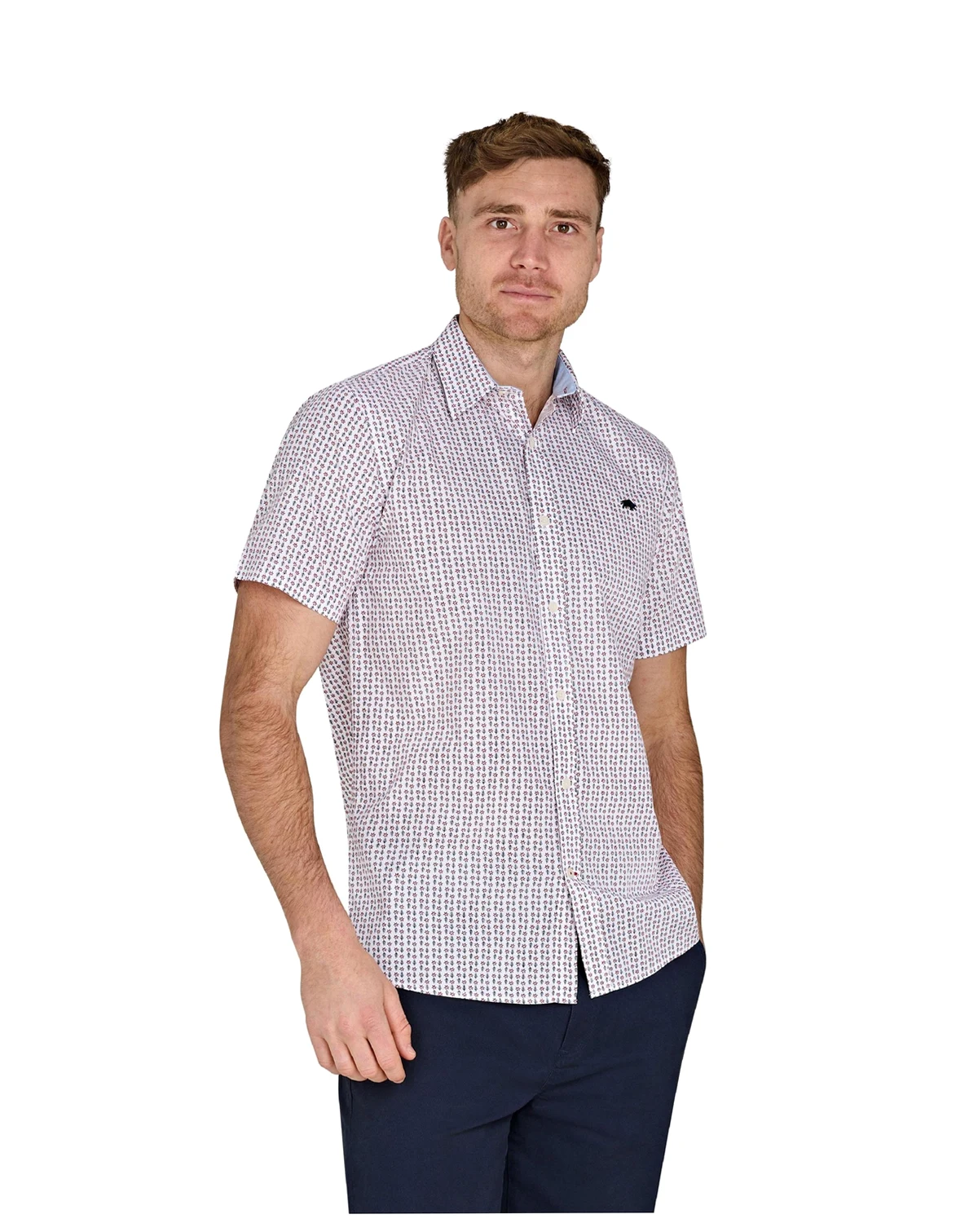 Short Sleeve Flower Cotton Poplin Shirt