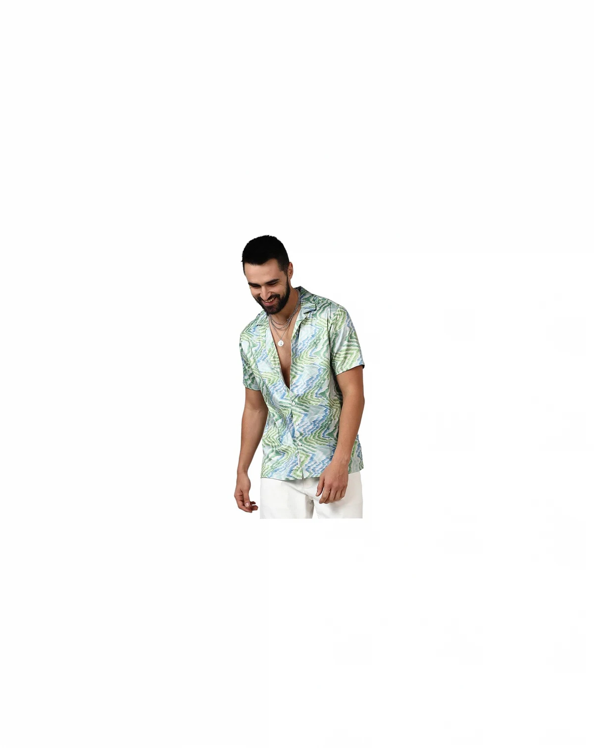Men's Grass Green & Navy Blue Ripple Shirt