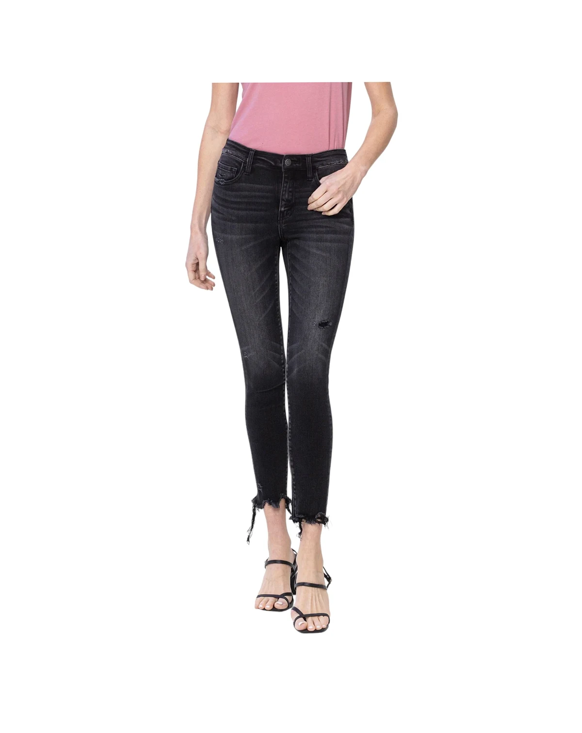 Women's Mid Rise Cropped Raw Hem Skinny Jeans