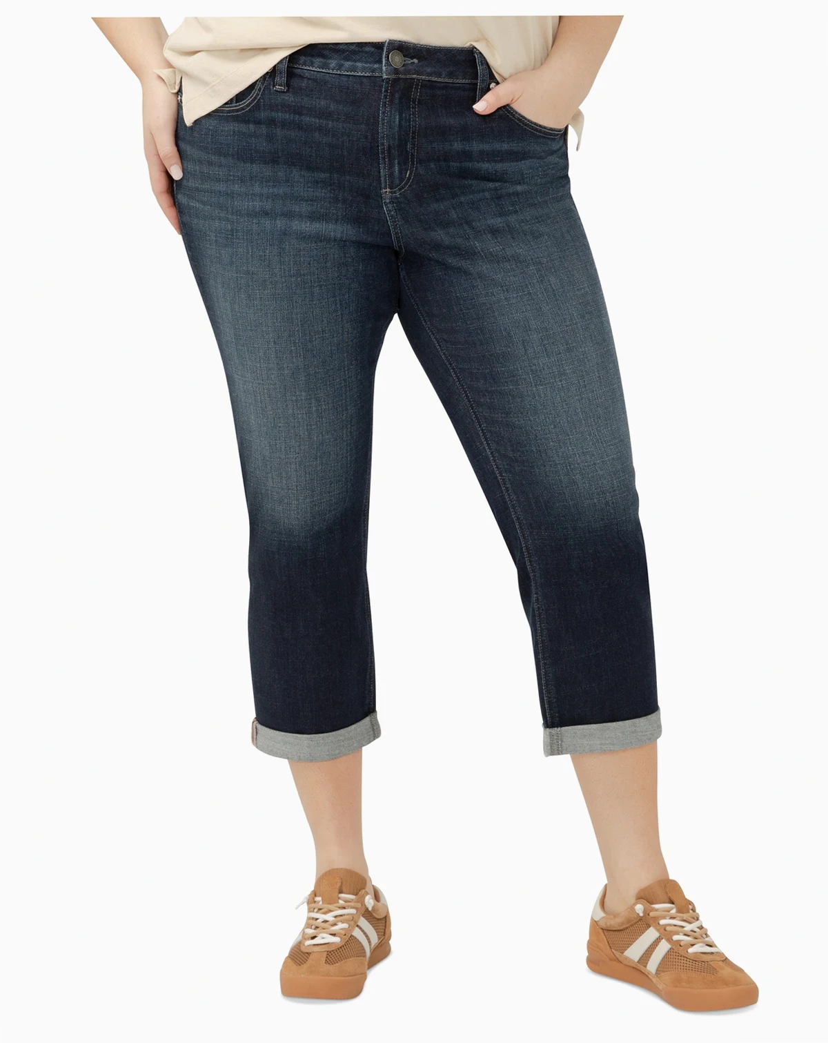 Plus Size Elyse Rolled-Cuff Cropped Denim Jeans