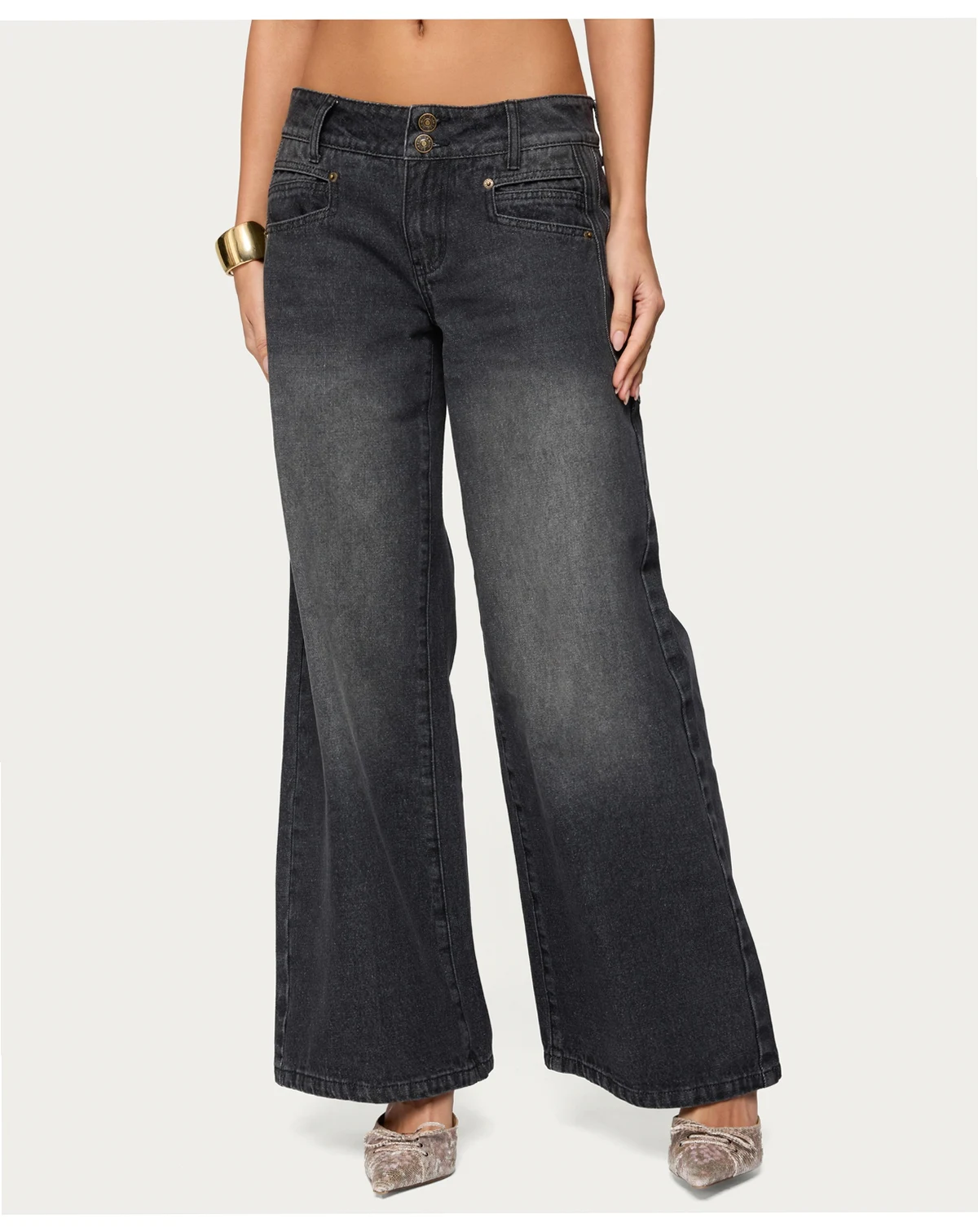 Women's Charlize Stitched Washed Low Rise Baggy Jeans