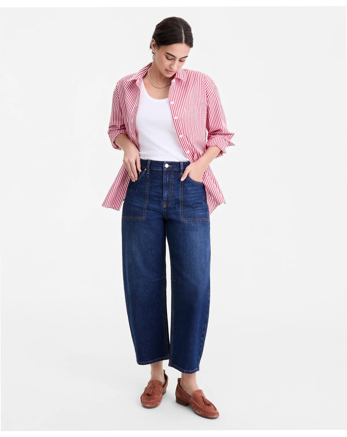 Women's Utility-Pocket Cropped Barrel-Leg Jeans, Macy's Exclusive