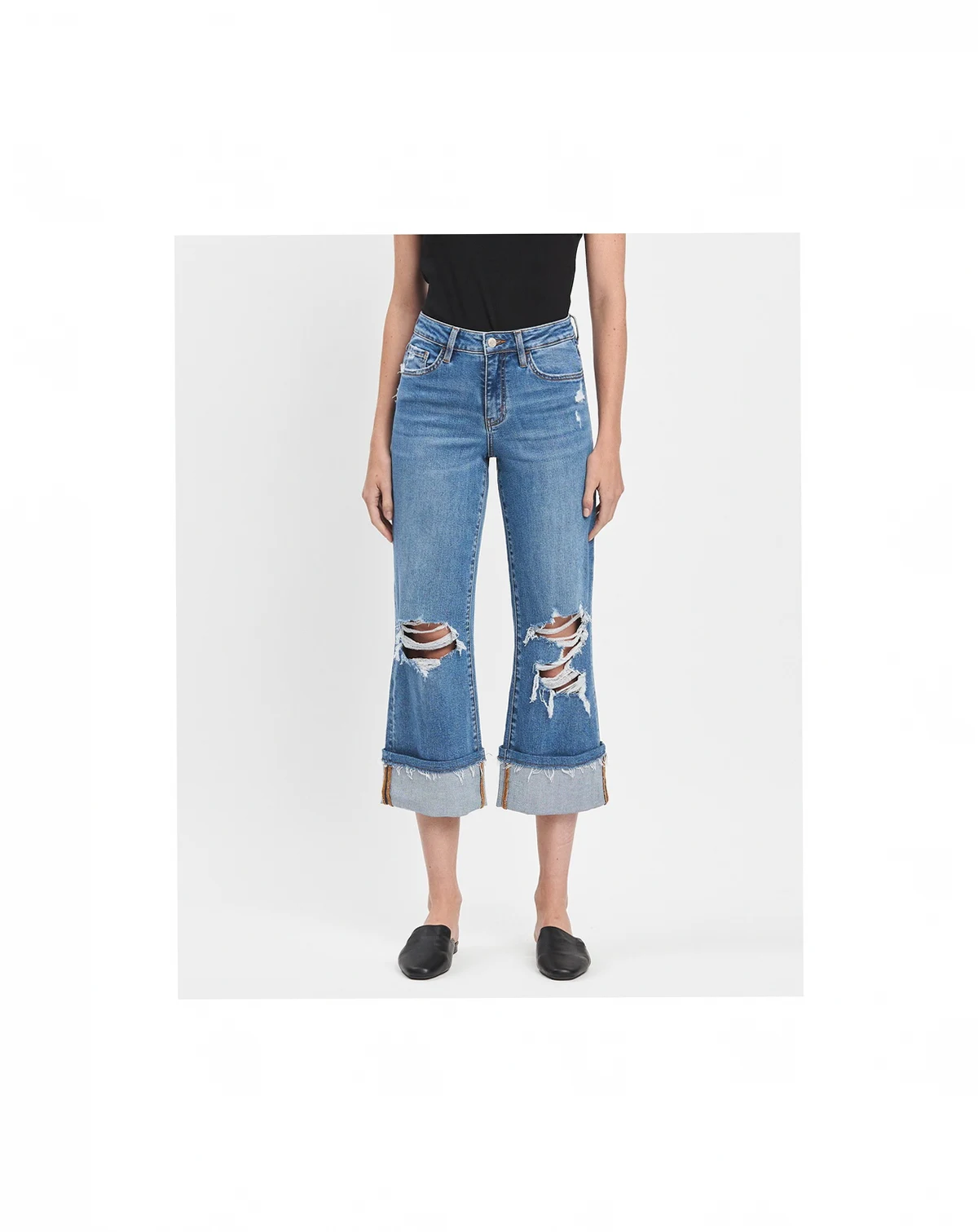 Women's High Rise Cuffed Wide Leg Jeans