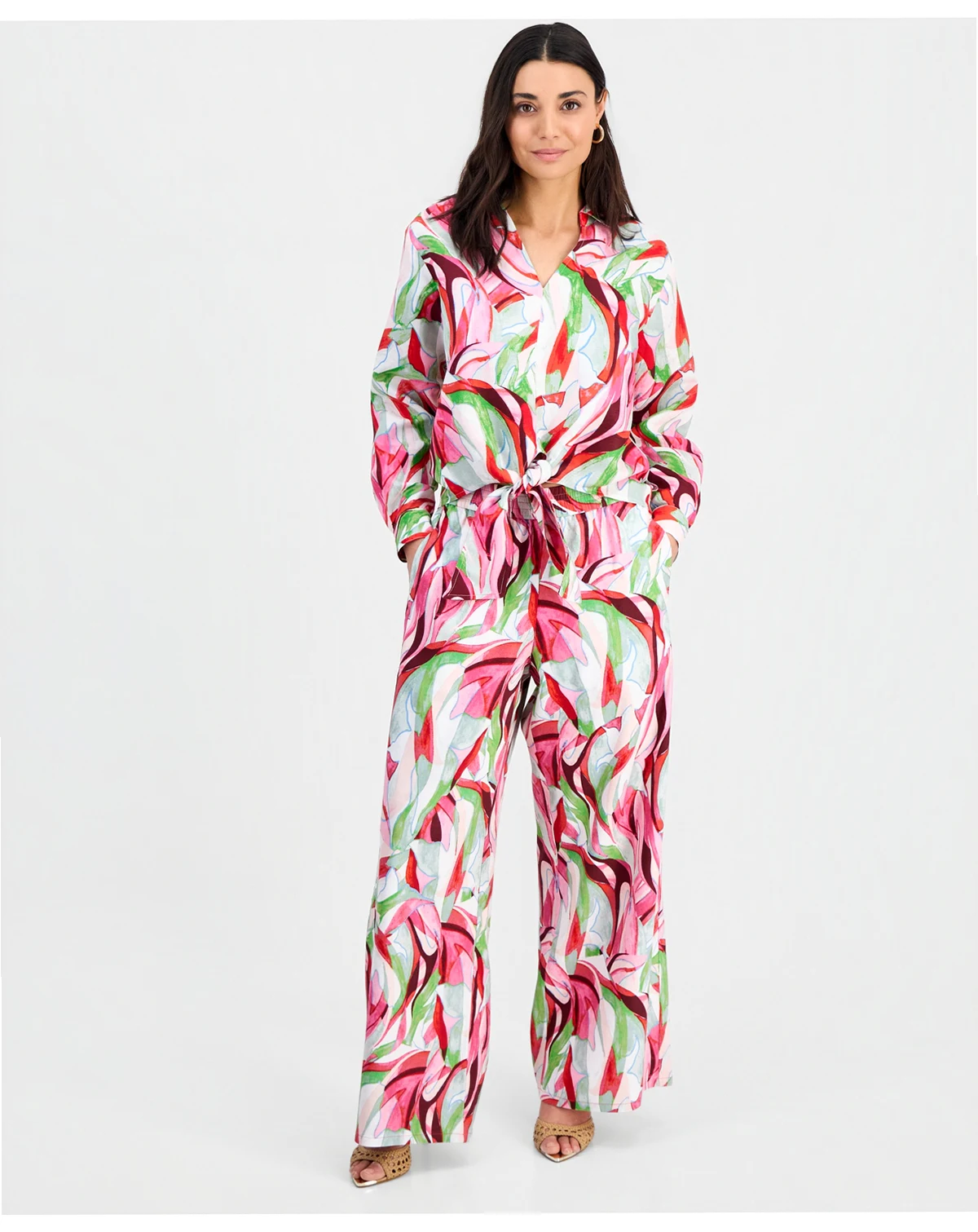 Petite Printed Wide-Leg Pants, Created for Macy's