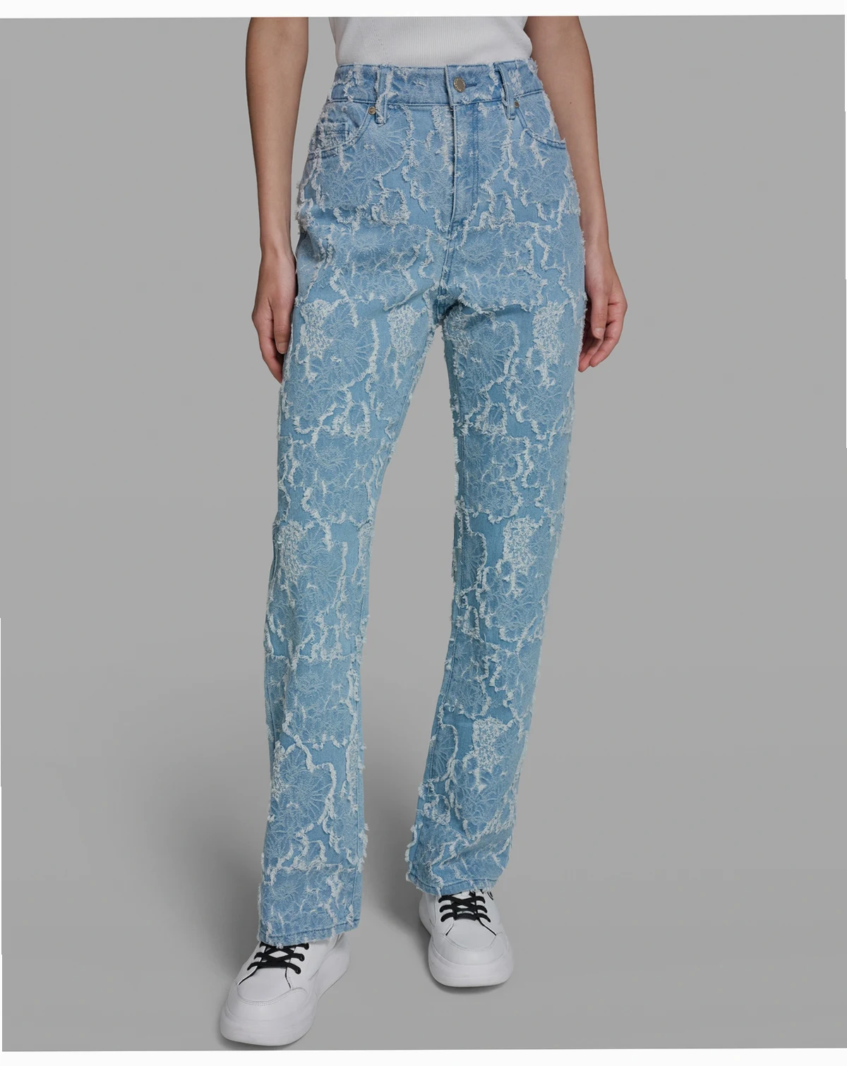 Women's Straight Floral Print Denim Pants