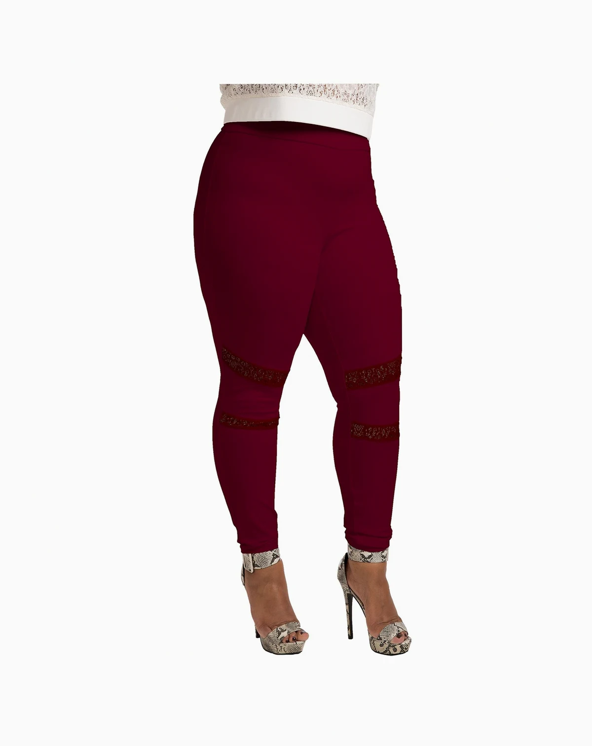 Women's Plus Size Curvy-Fit Lace Inset Pull-On Ponte Legging