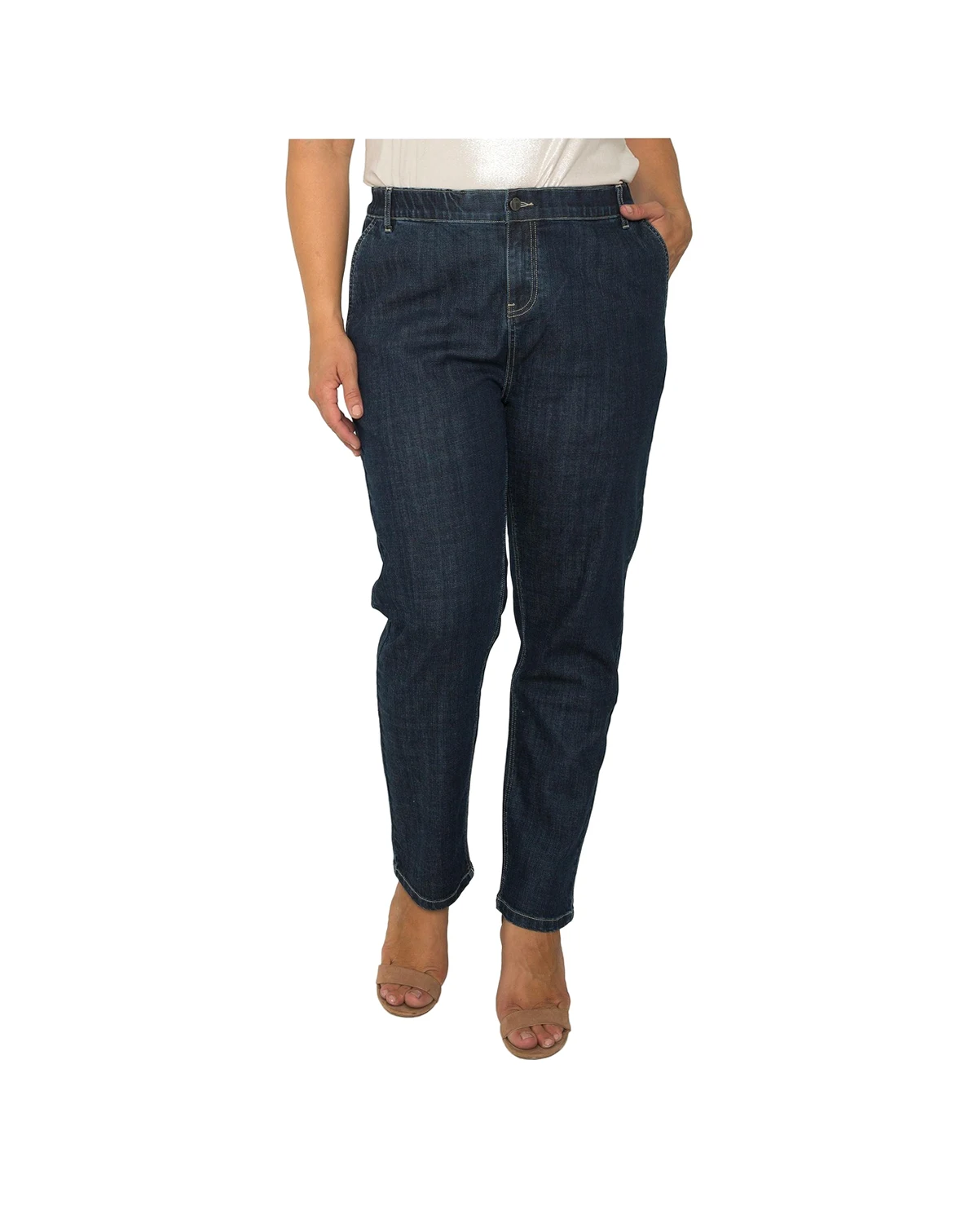Women's Elastic Waist High Rise Slim Straight Denim Jeans