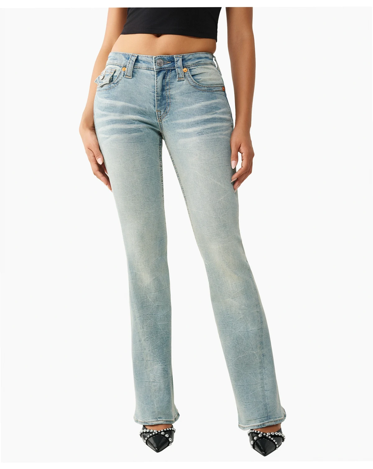 Women's Joey Mid-Rise Flare Big T Flap Jeans