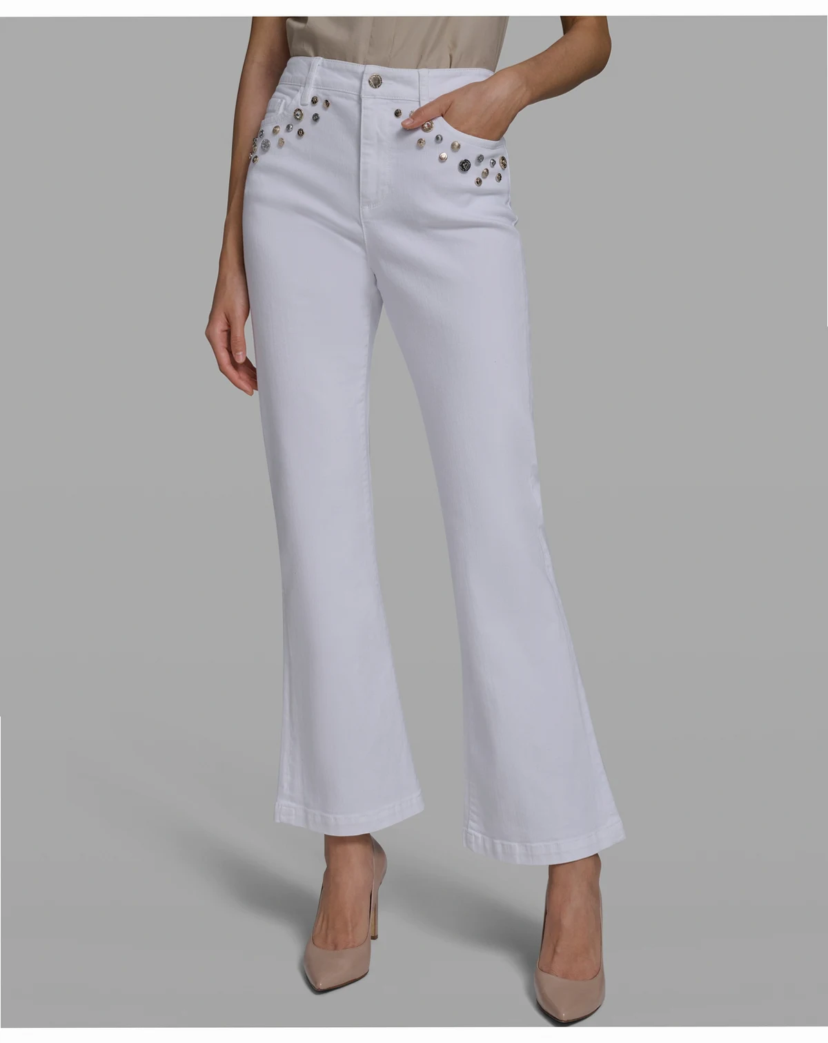 Women's Mid-Rise Studded-Pocket Straight Jeans