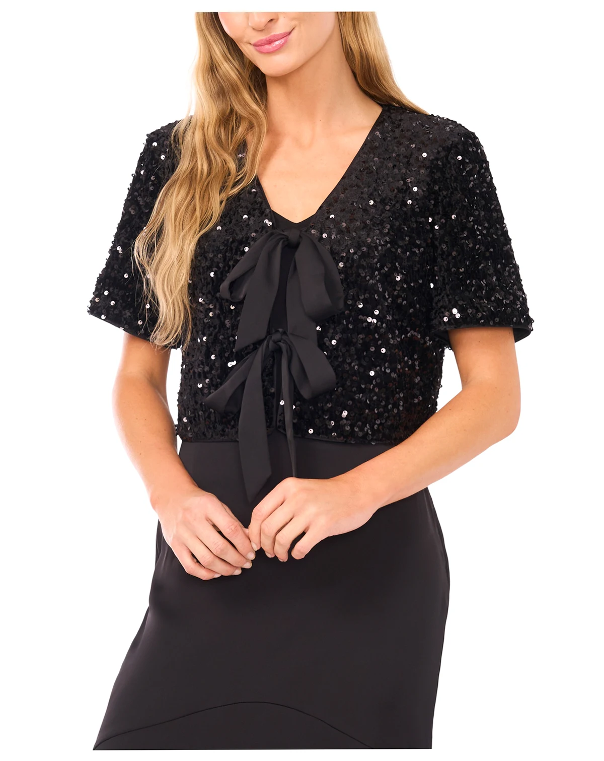 Women's Cropped Velvet Sequin Short Sleeve Top