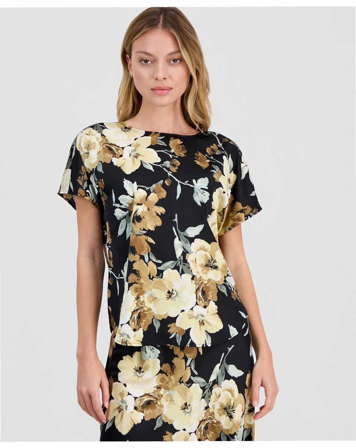 Women's Floral-Print Bateau-Neck Top