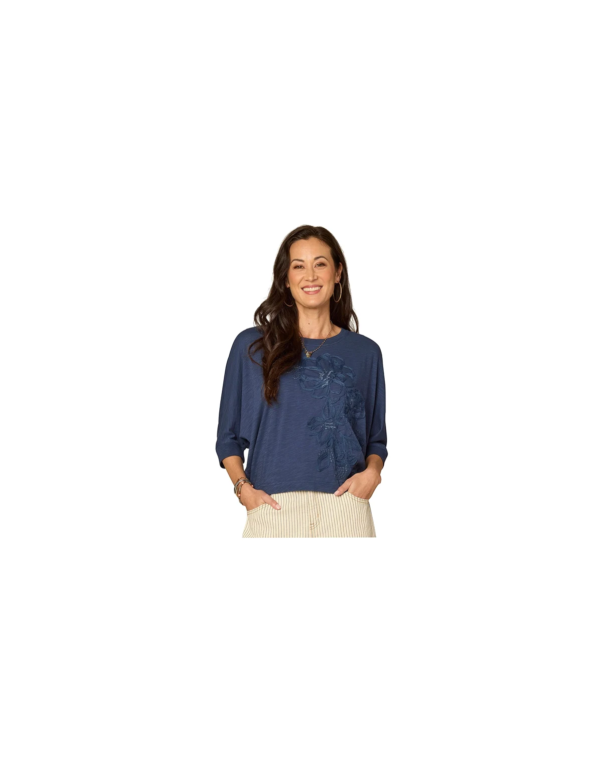 Petite Dolman-Sleeve Embroidered Top