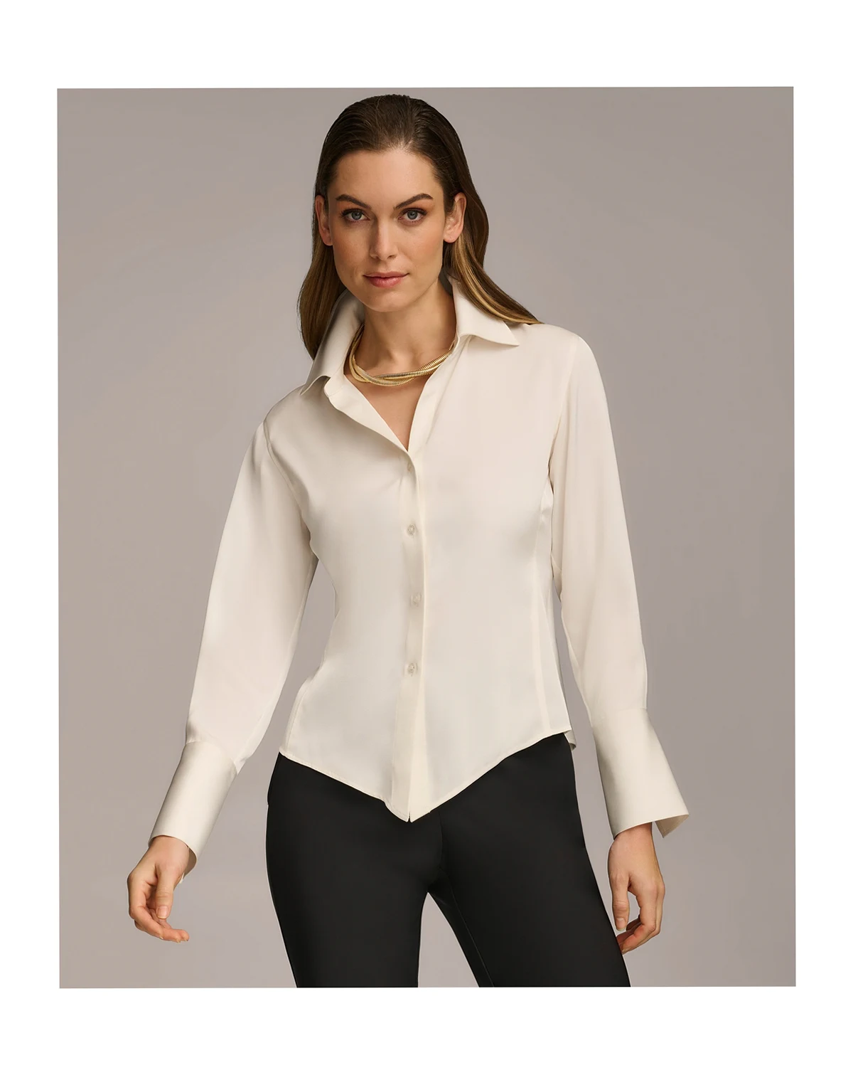 Petite Button Front Point Hem Top