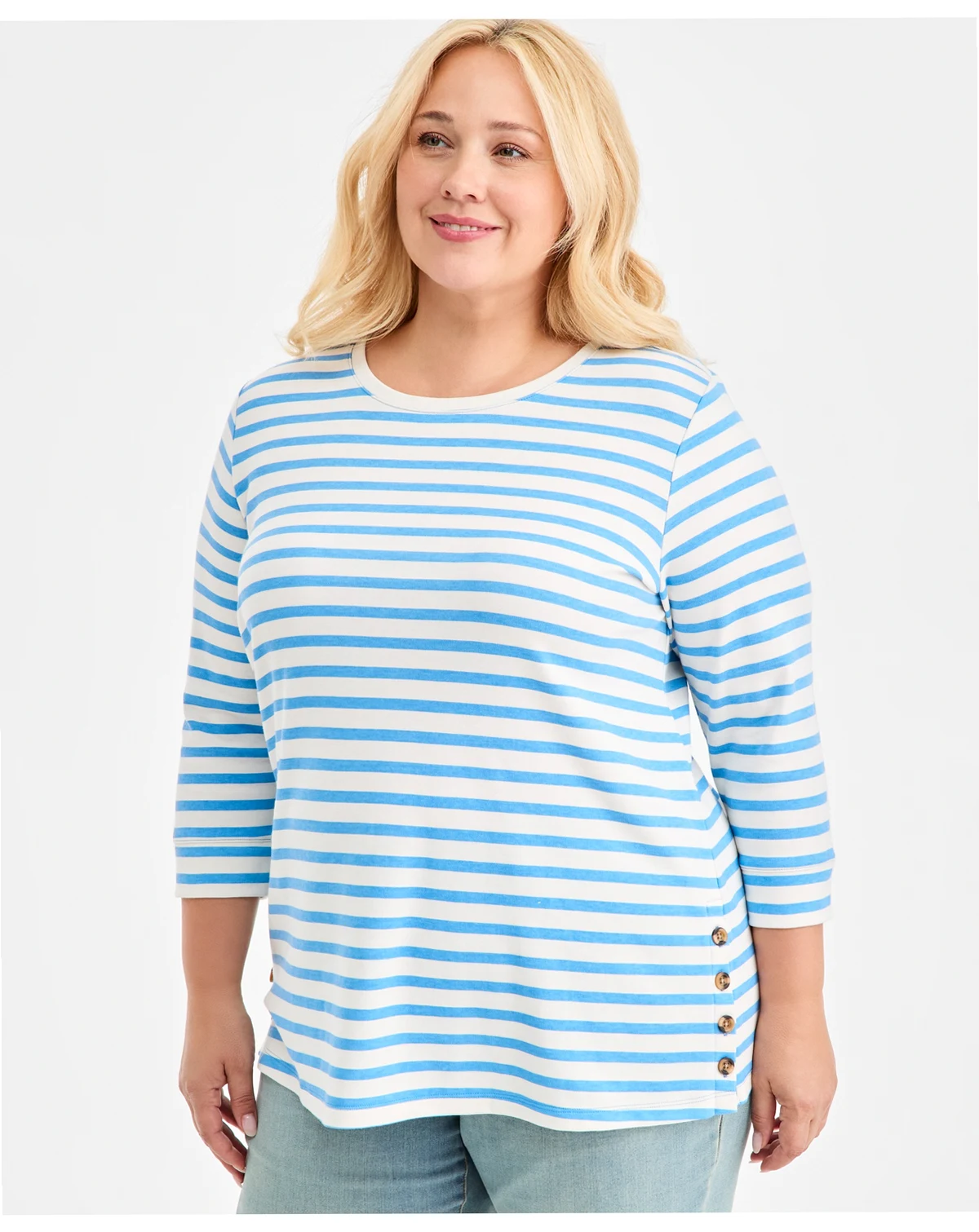 Plus Size Striped Side-Button Knit Tunic Top, Macy's Exclusive