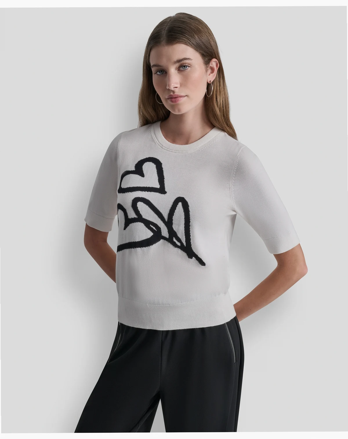 Women's Short-Sleeve Graffiti Hearts Sweater Top