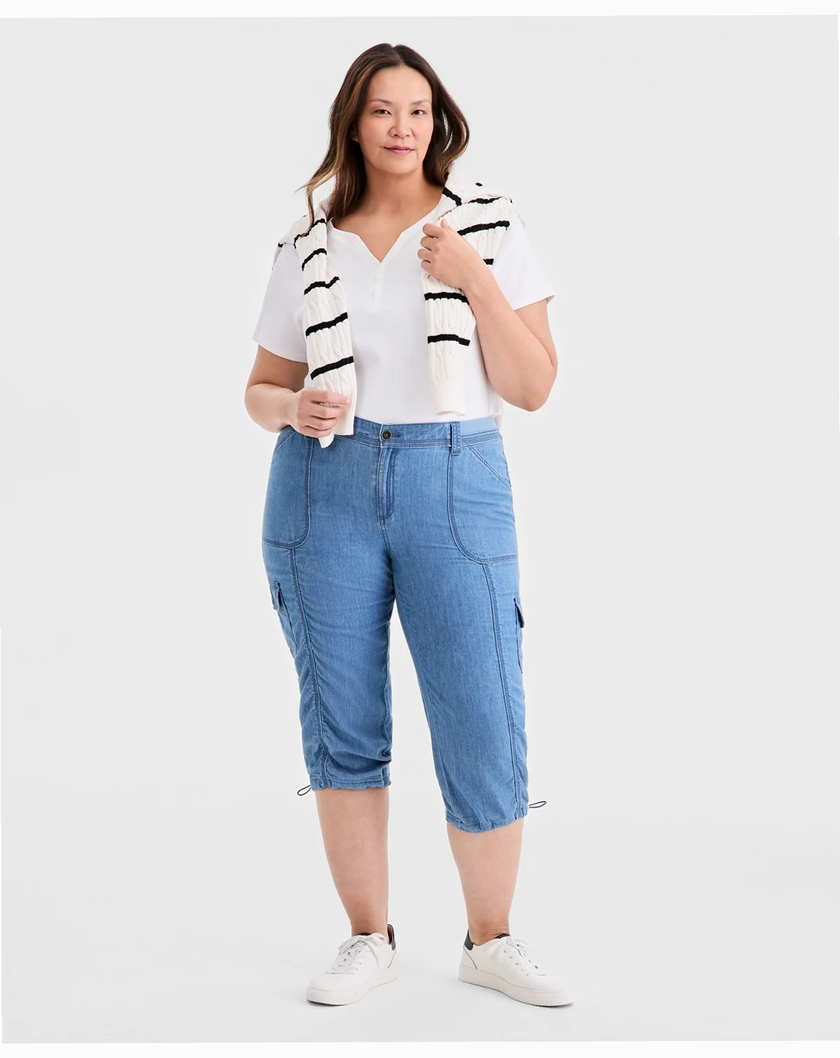 Plus Size Mid-Rise Cotton Chambray Capri Pants, Macy's Exclusive