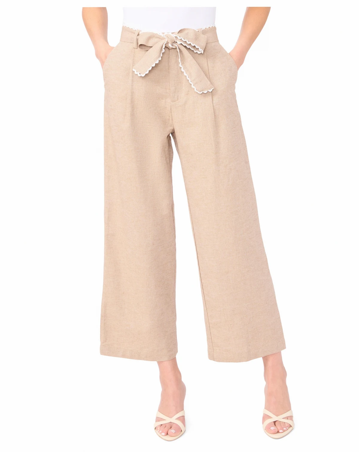 Women's Wide-Leg Bow Tie Cropped Pants