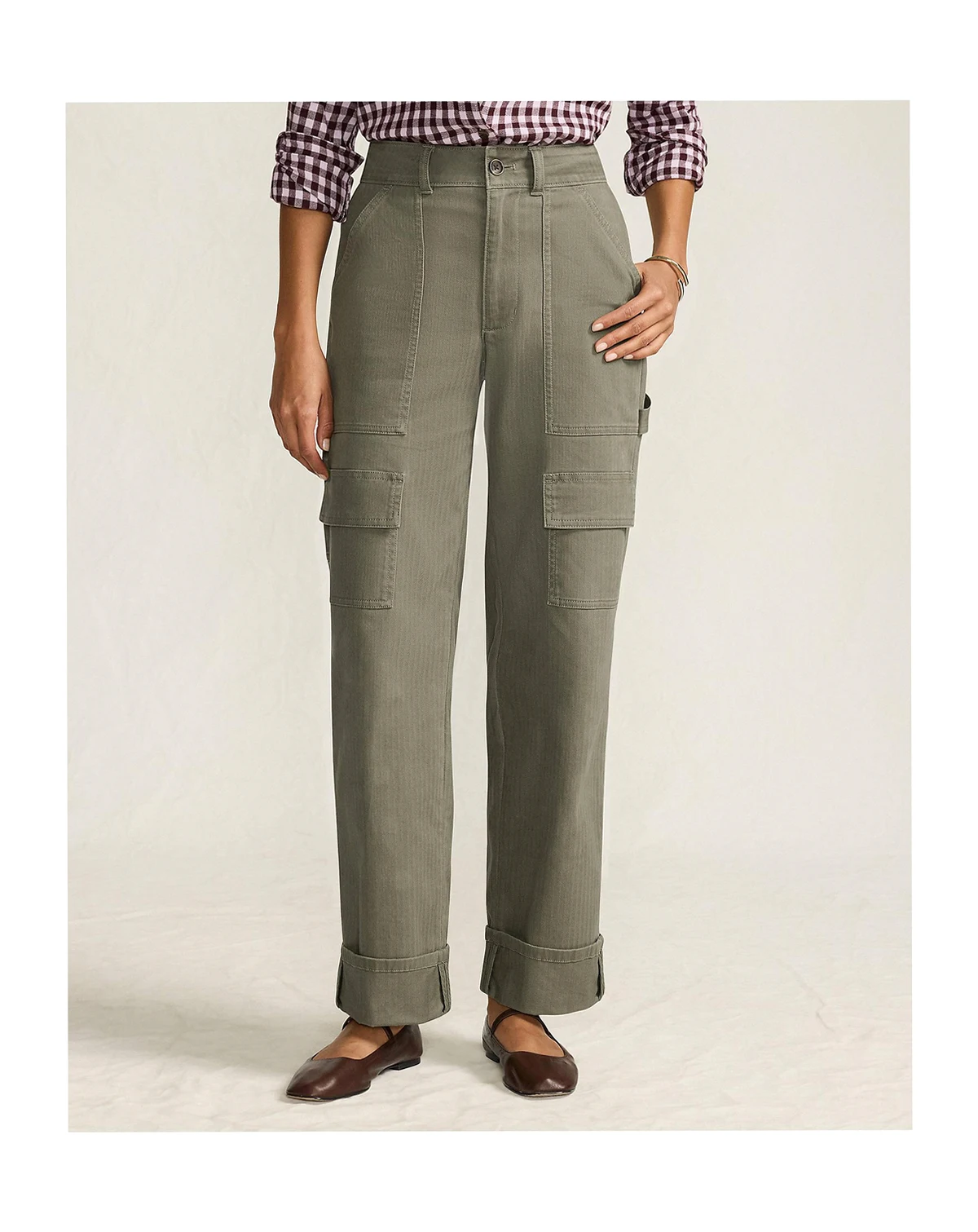 Women's Chino Mid Rise Straight Leg Cargo Ankle Pants