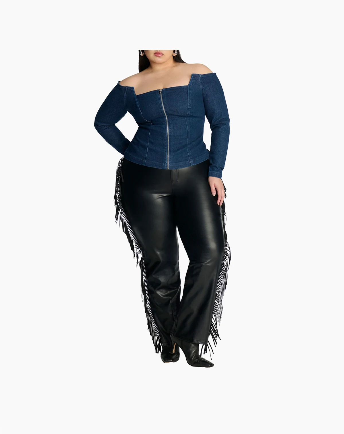 Women's Faux Leather Pant With Fringe