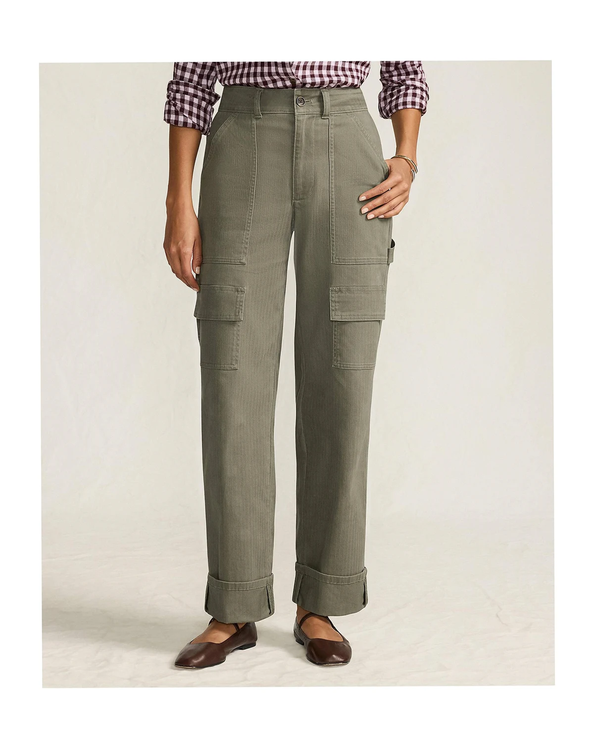 Petite Chino Mid Rise Straight Leg Cargo Ankle Pants