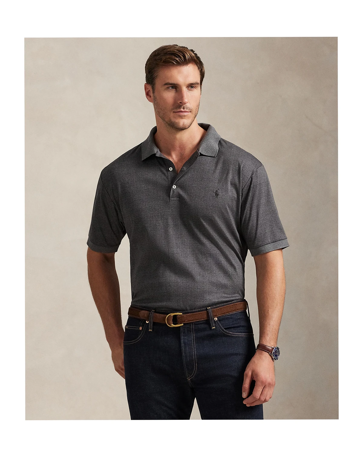 Men's Big & Tall Plaid Short Sleeves Polo Shirt