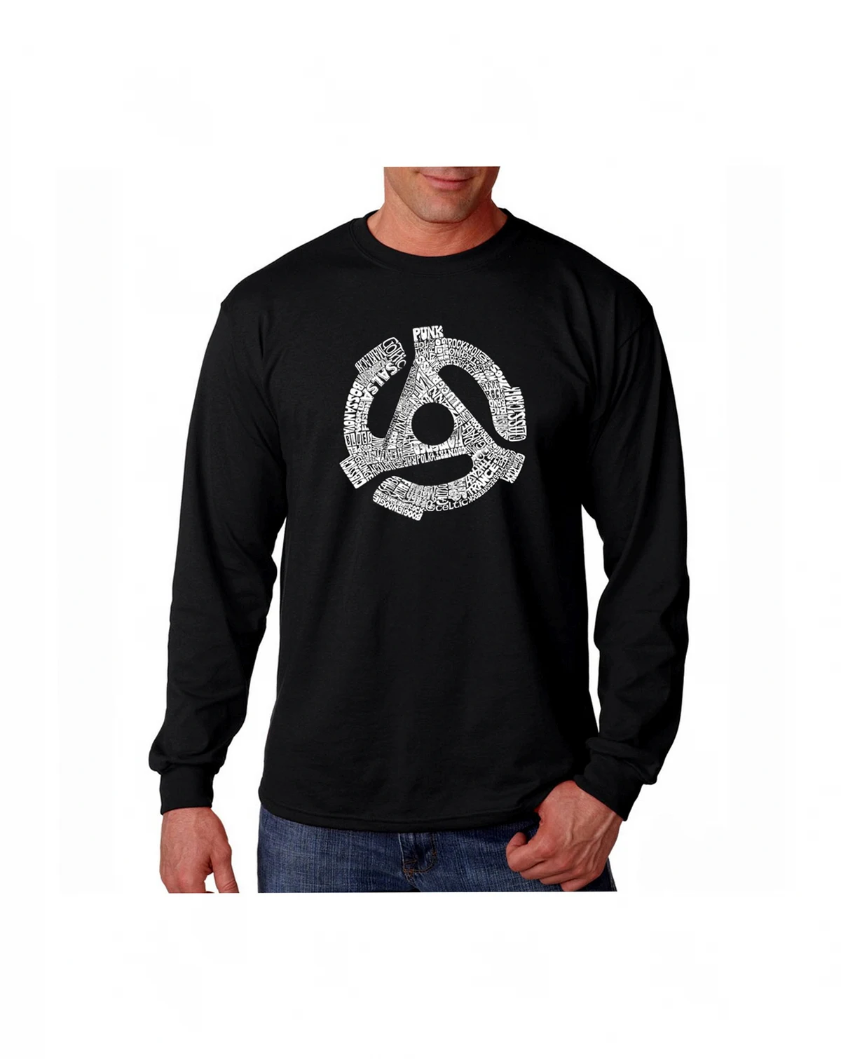 Men's Word Art Long Sleeve T-Shirt- Record Adapter