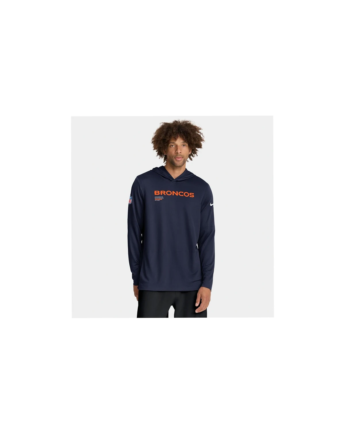 Men's Navy Denver Broncos Sideline Pure Fury Performance Long Sleeve Hoodie T-Shirt
