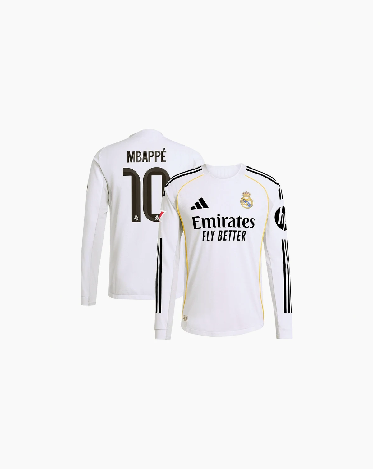 Men's Kylian Mbappé White Real Madrid 2025/26 Home Authentic Long Sleeve Player Jersey
