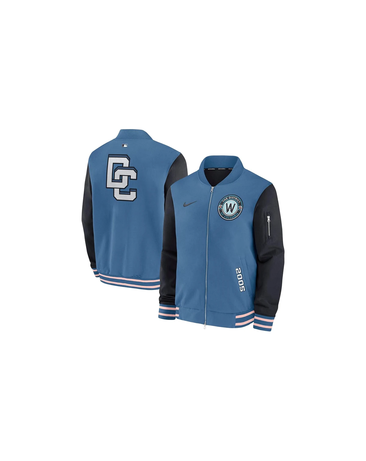 Men's Blue Washington Nationals 2025 City Connect Authentic Collection Full-Zip Dugout Bomber Jacket