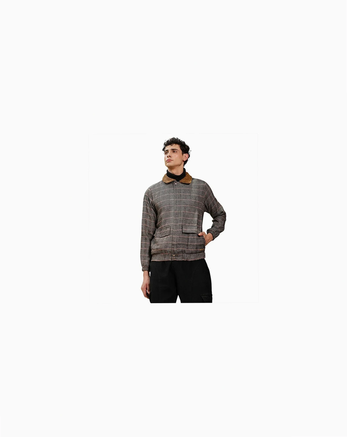 Men's Midnight Black & Cream White Chevron-Jacquard Sherpa-Lined Jacket