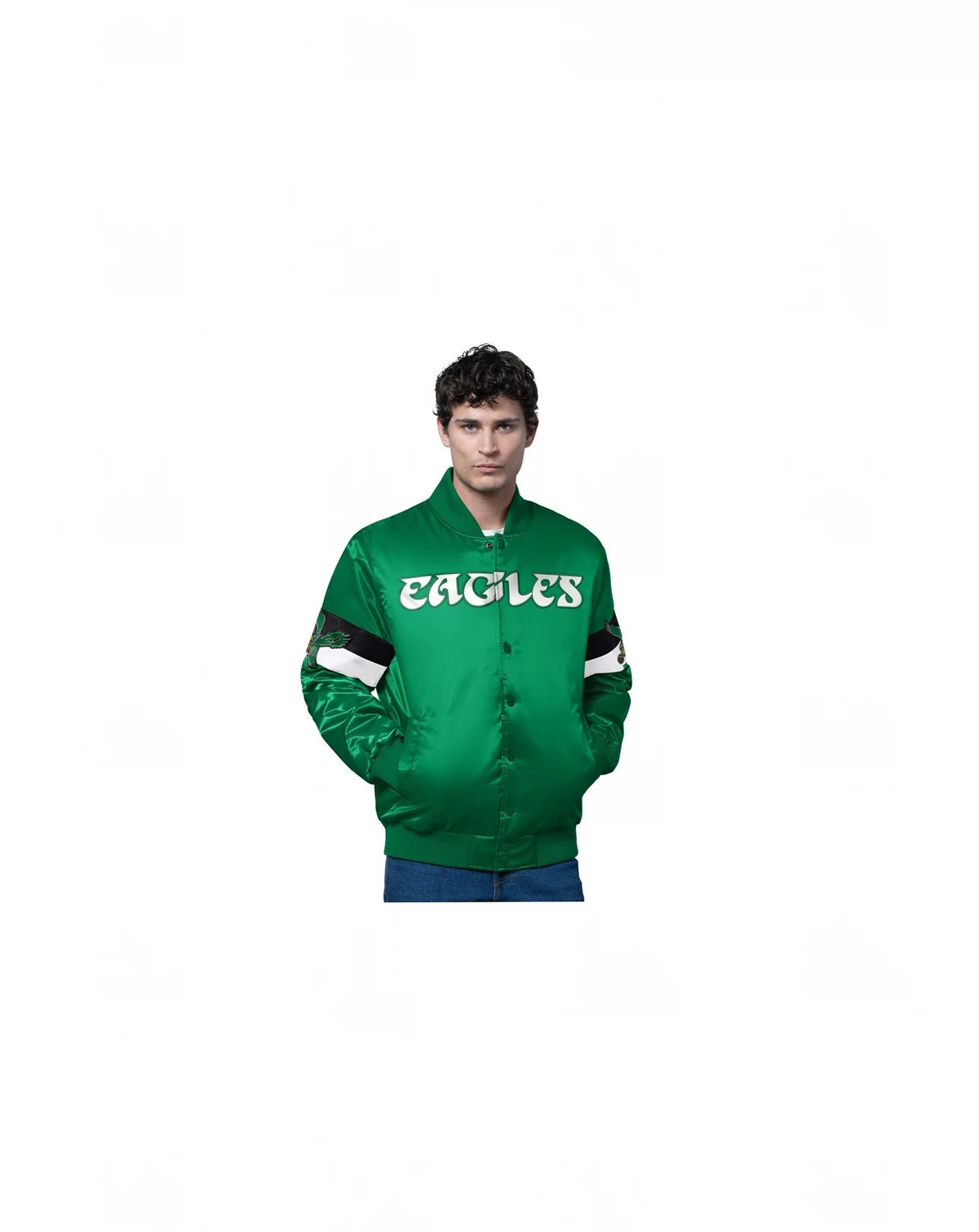 Men's Kelly Green Philadelphia Eagles Triple Option Satin Varsity Vintage Logo Full-Snap Jacket