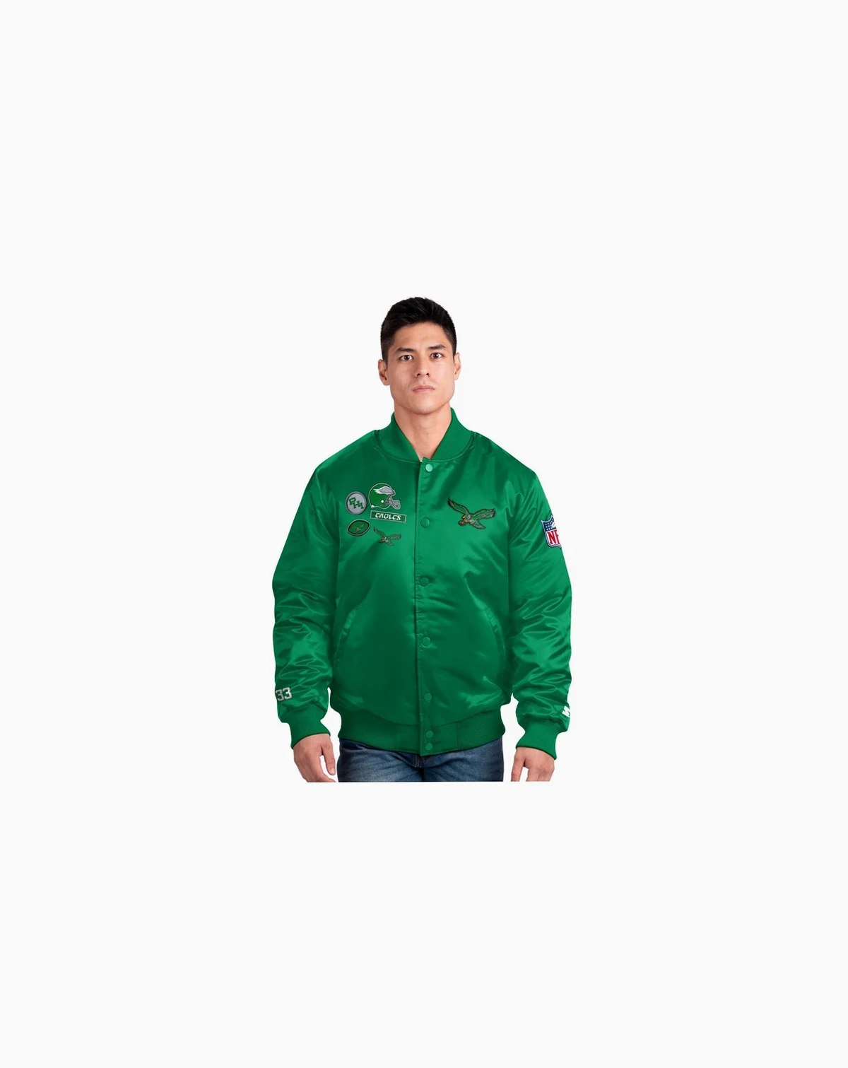 Men's Kelly Green Philadelphia Eagles Exclusive Satin Full-Snap Varsity Jacket