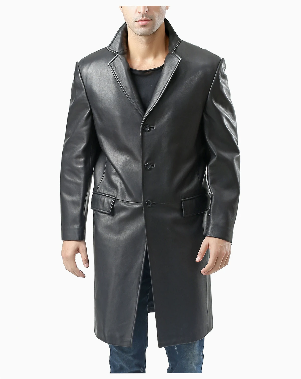 Men Leather Long Walking Coat