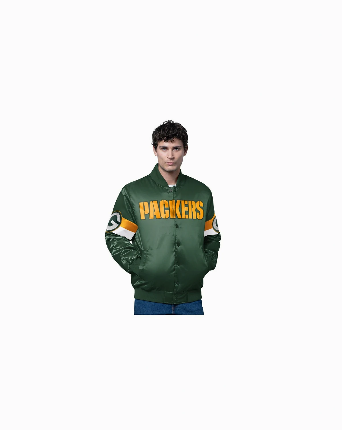 Men's Green Green Bay Packers Triple Option Satin Varsity Full-Snap Jacket