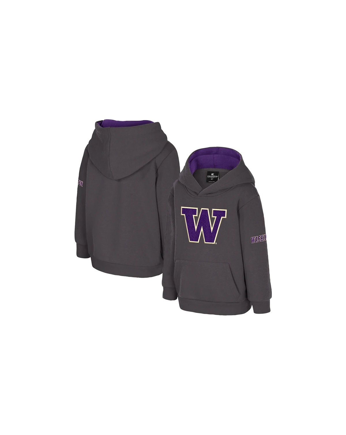 Toddler Charcoal Washington Huskies Big Logo Volume Fleece Pullover Hoodie
