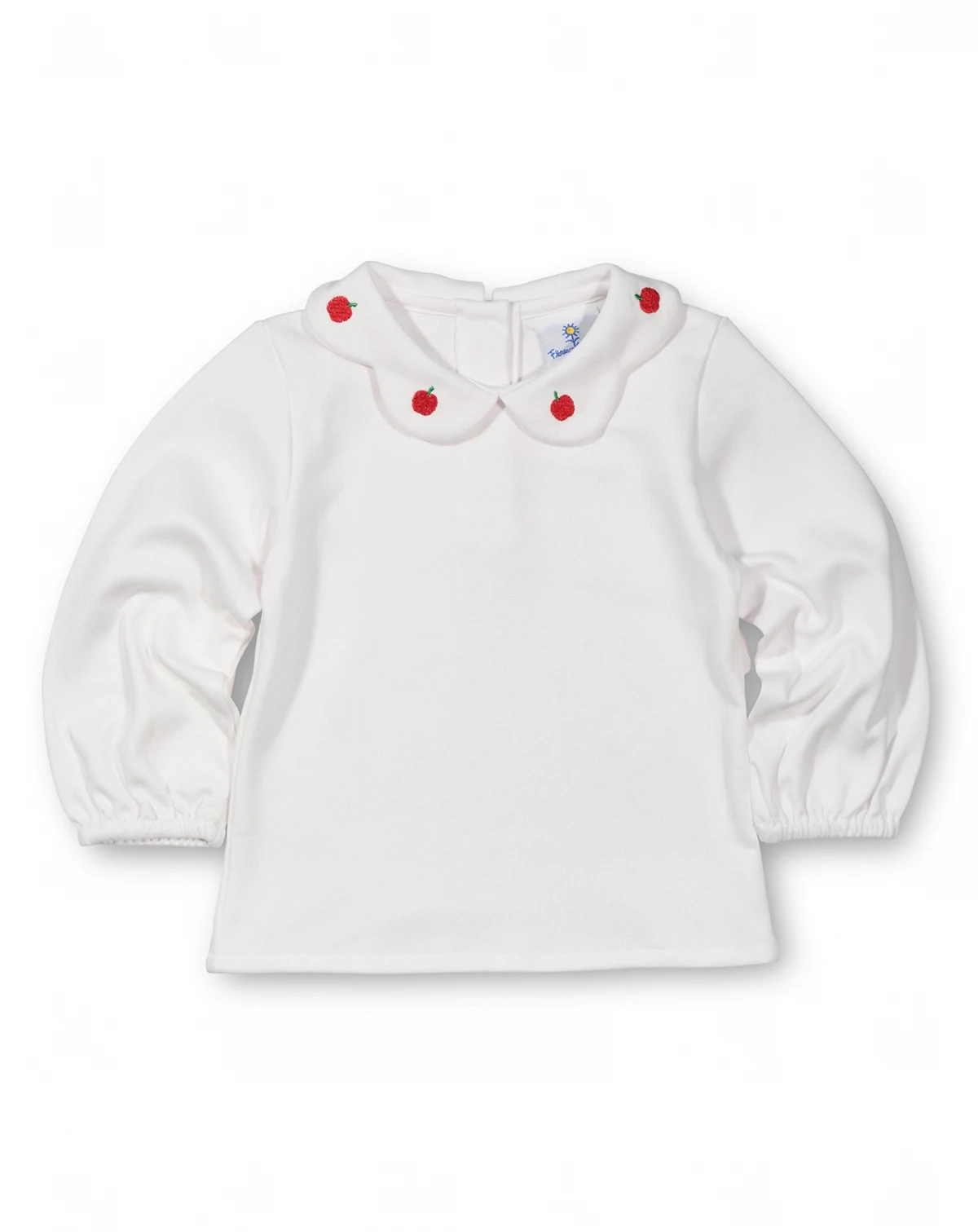 Toddler Girls White Knit Blouse With Embroidered Apples