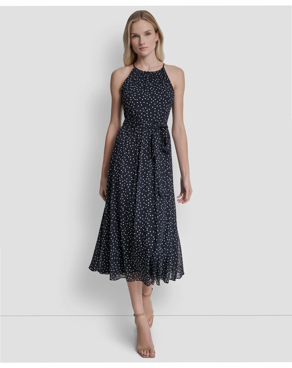 Women's Halter Fit And Flare Sleeveless Maxi Dress
