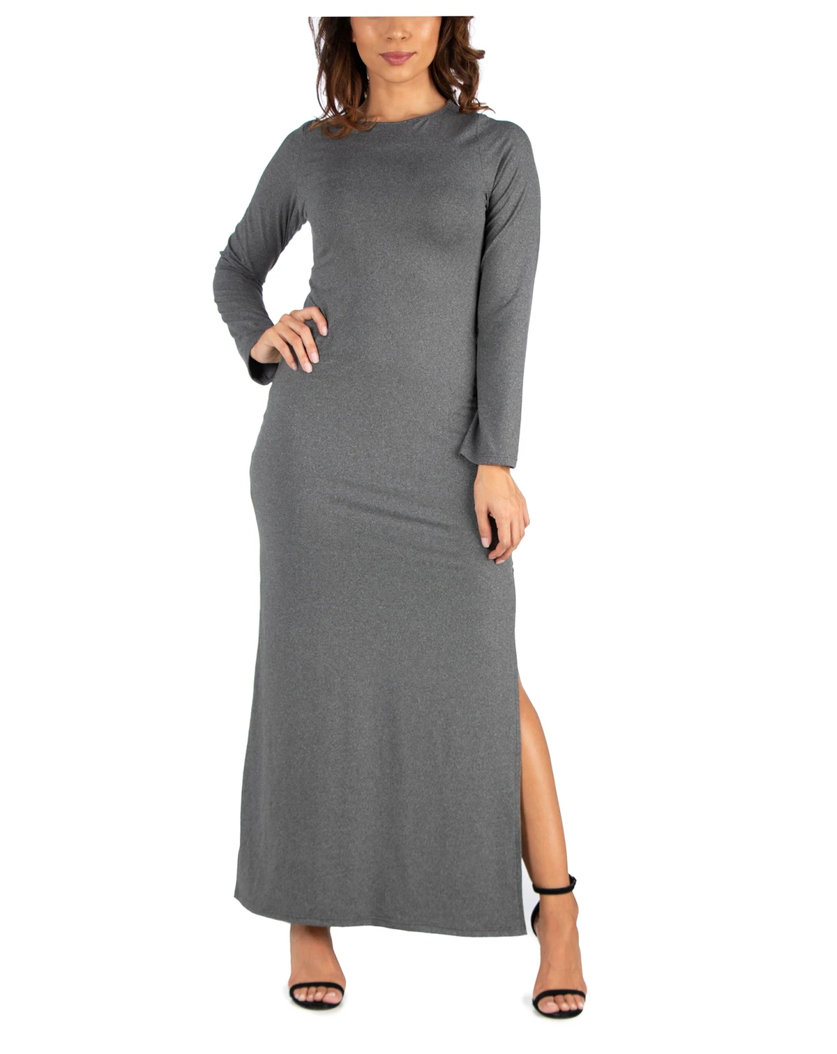 Women's Long Sleeve Side Slit Fitted Maxi Dress