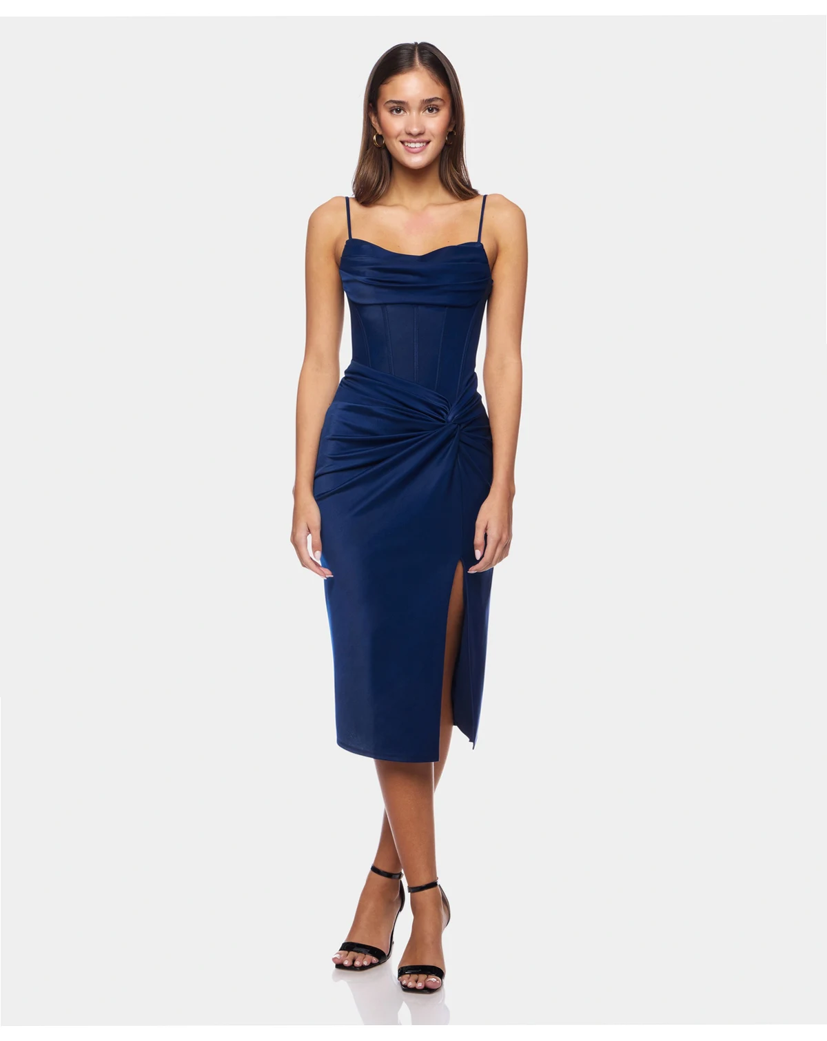 Juniors' Shimmer Knit Side Tie Sweetheart Neck Dress
