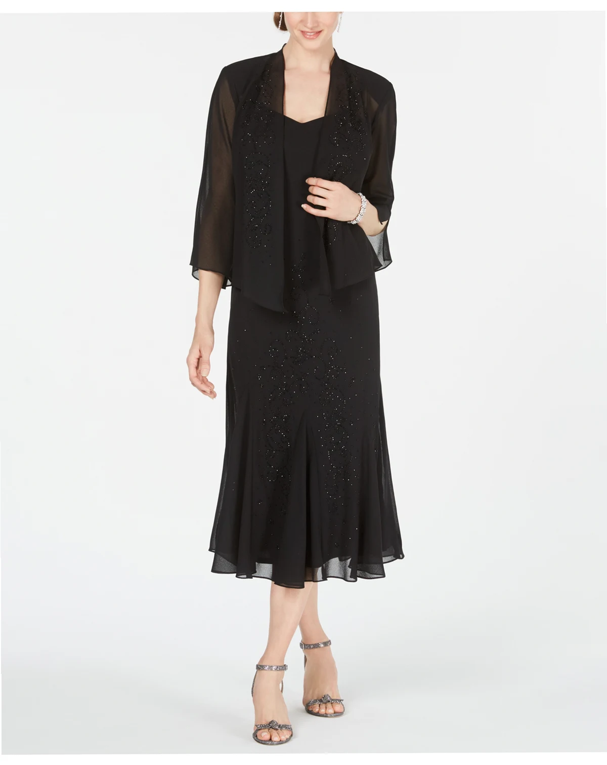 R&M Richards Sleeveless Beaded V-Neck Dress and Jacket