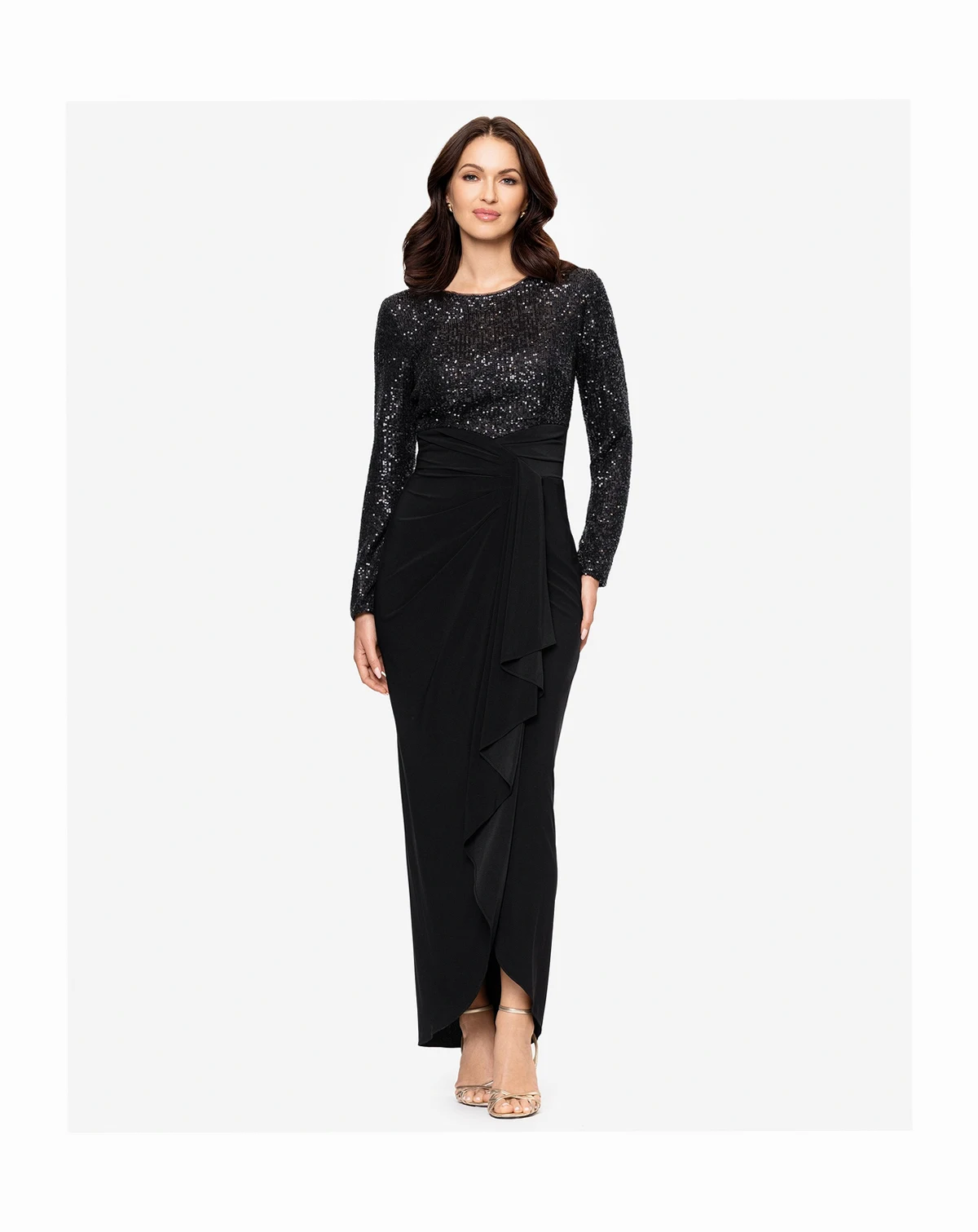 Betsy and Adam Women's Long Sleeve Sequined Dress