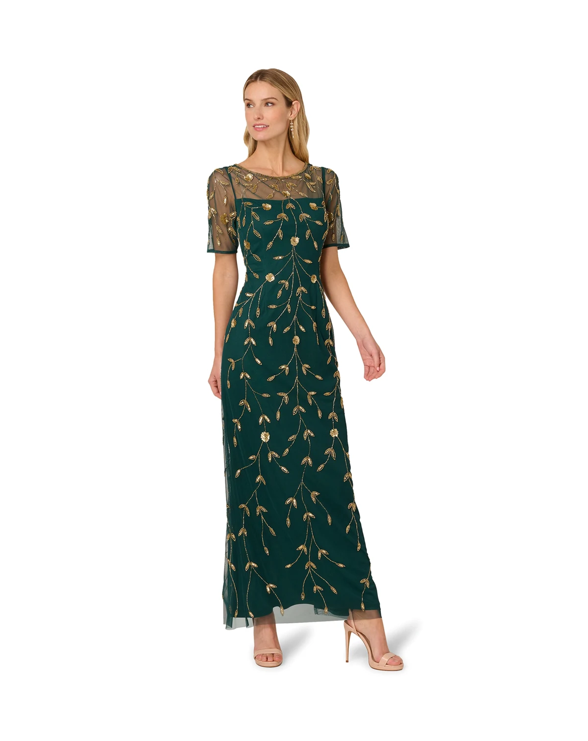 Women's Printed Bead Mesh Long Dress